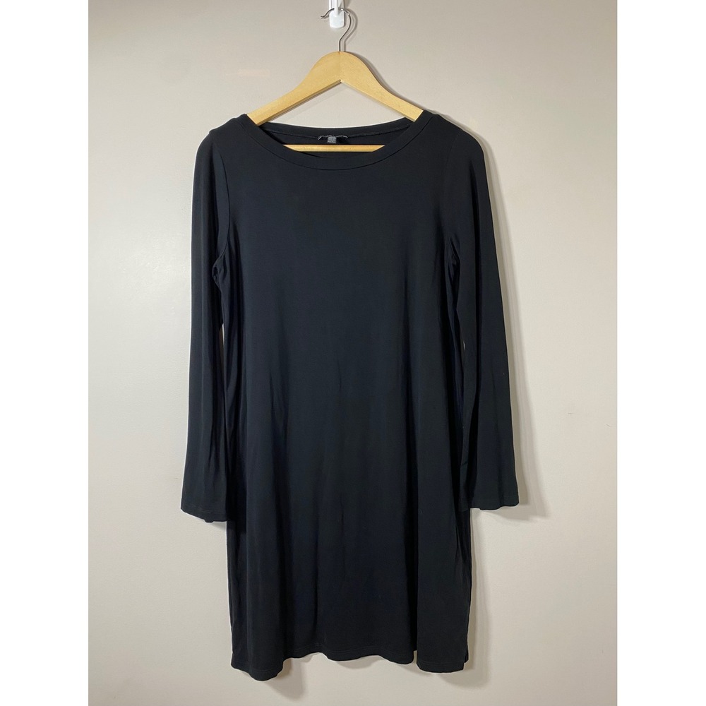 Eileen Fisher Petite Black Long Sleeve Jersey Knit Dress Size‎ PM